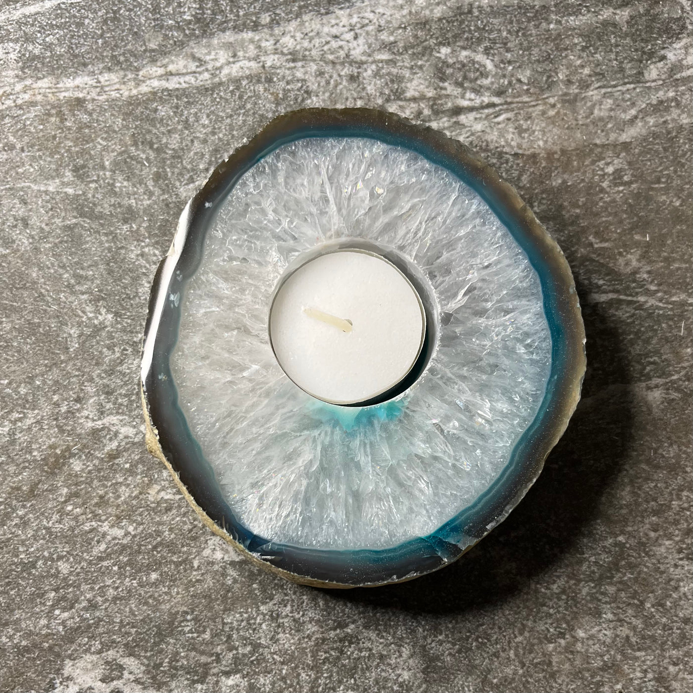 Blue Agate & Quartz Tealight Holder #1