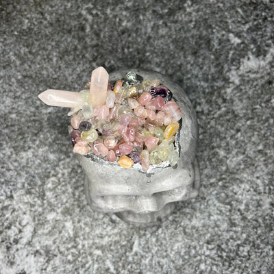 Rose Quartz & Mixed Chips Cement Skull