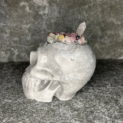 Rose Quartz & Mixed Chips Cement Skull